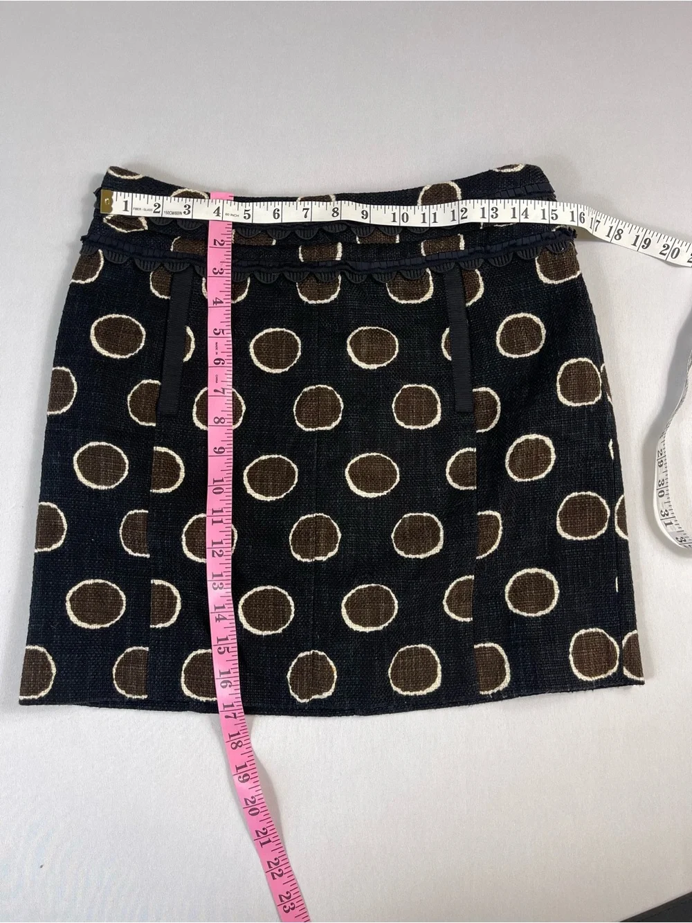 Tory Burch Spring Skirt Brown Dodda Polka Dot Ruffles Front Pockets Size 6